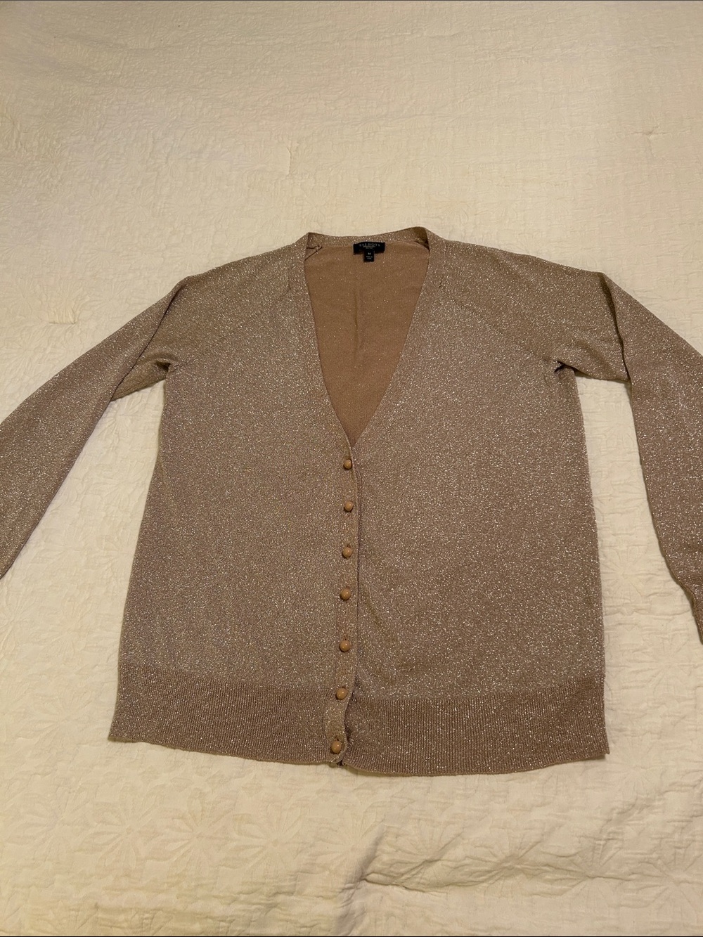 Talbots Shimmering Taupe /gold Button-Front Cardigan